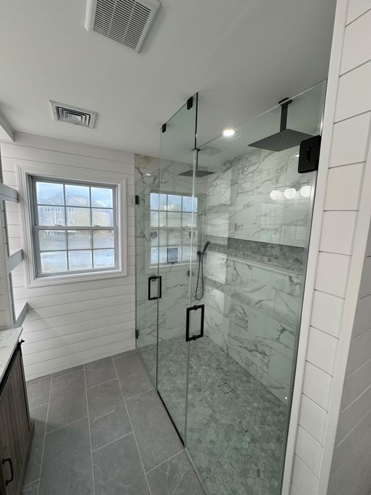 Shiplap and Marble Master Bath